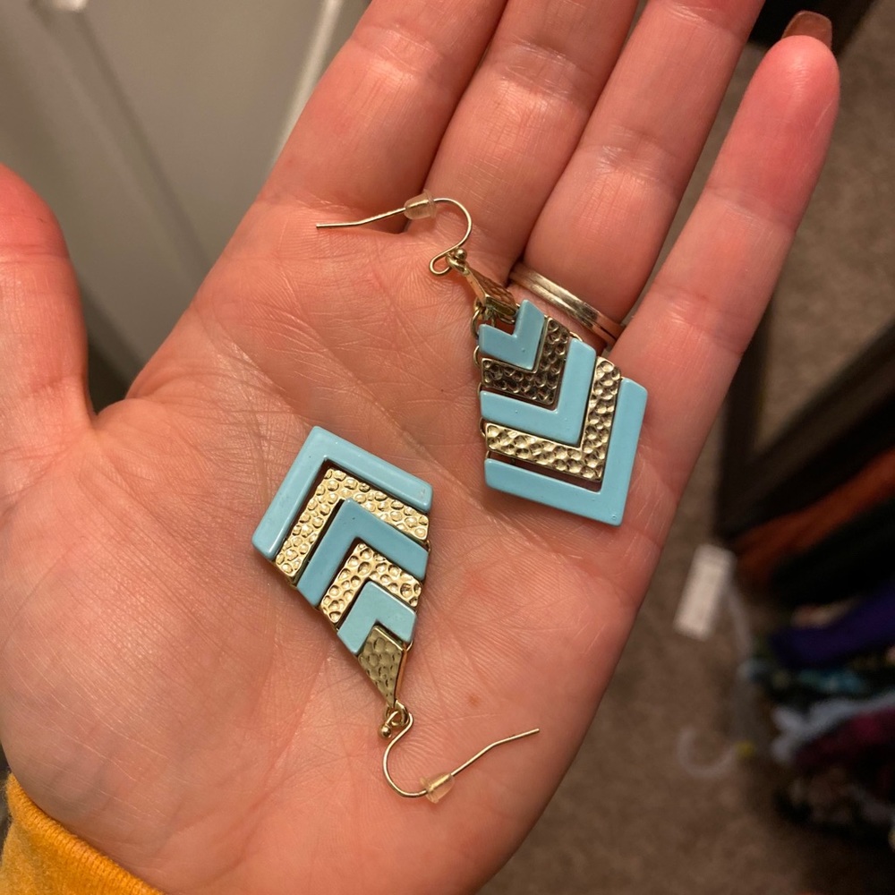 Blue and gold arrow earrings